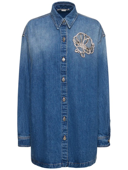 Stella McCartney: Crystal embellished denim oversize shirt - Mavi - women_0 | Luisa Via Roma