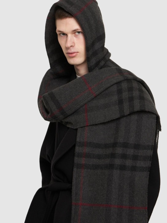 Burberry: Hooded Check scarf - Charcoal - men_1 | Luisa Via Roma