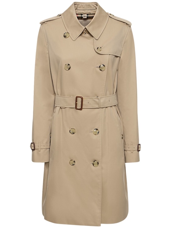Burberry: Kensington mid-length canvas trench coat - women_0 | Luisa Via Roma