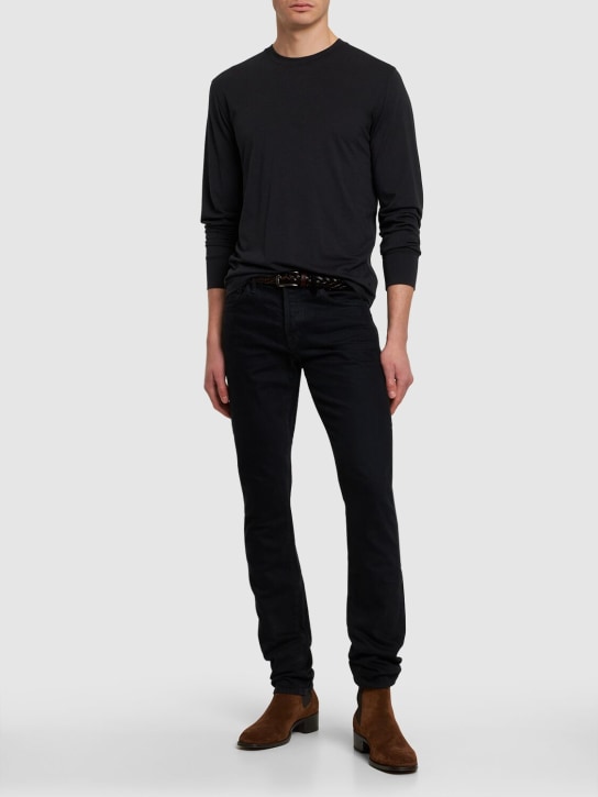 Tom Ford: Camiseta de lyocell y algodón - Negro - men_1 | Luisa Via Roma