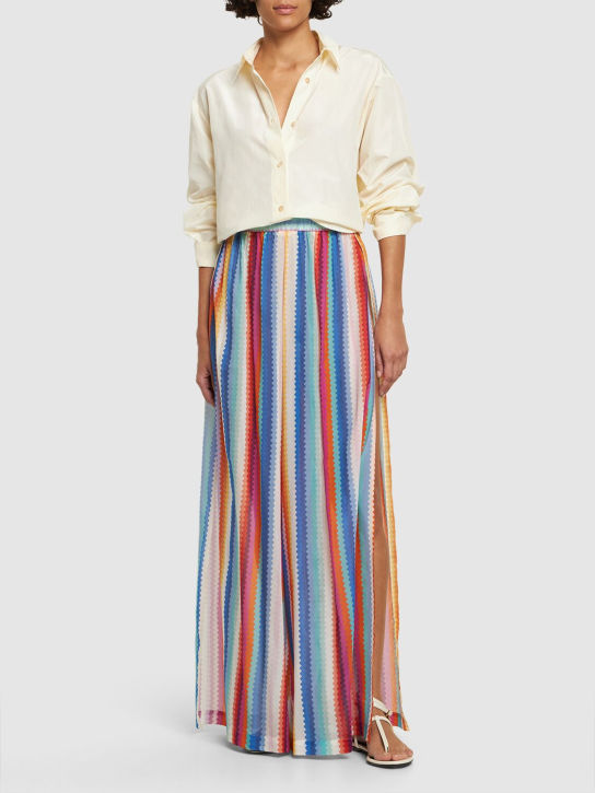 Missoni: Pantaloni larghi in cotone e seta chevron - Multicolore - women_1 | Luisa Via Roma
