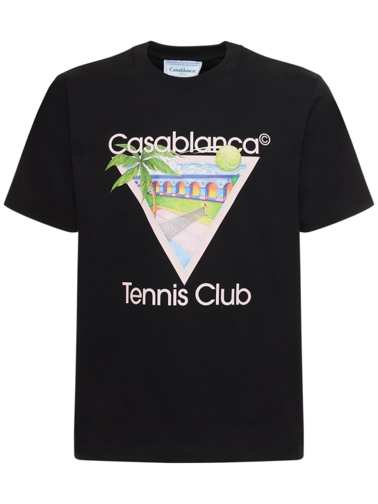 Casablanca: LVR 익스클루시브  Tennis Club 코튼 티셔츠 - 블랙 - men_0 | Luisa Via Roma