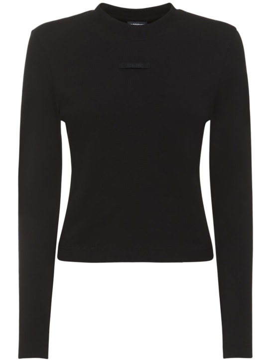 Jacquemus: Le T-shirt Gros Grain long sleeve top - Black - women_0 | Luisa Via Roma
