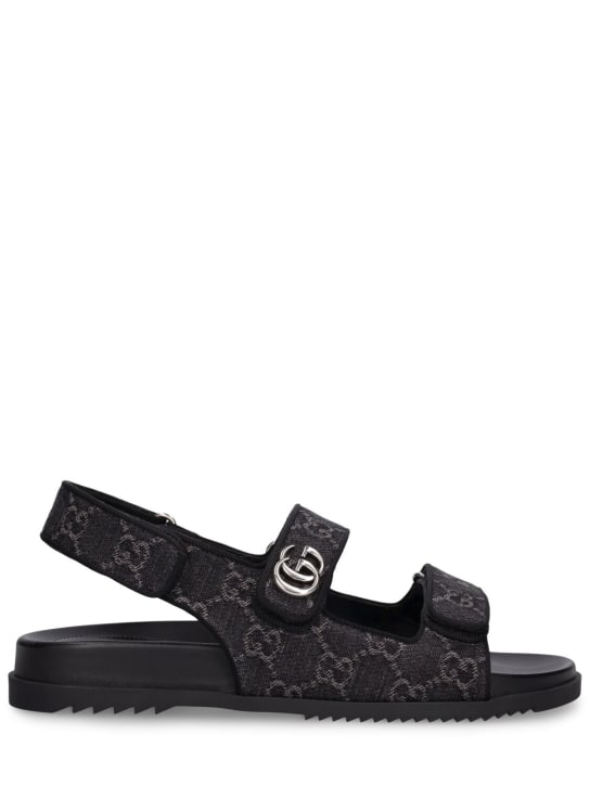 Gucci: 35mm Double GG Denim sandals - Black/Grey - women_0 | Luisa Via Roma