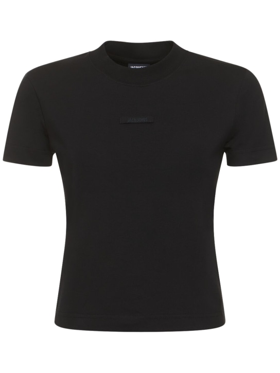 Jacquemus: Le T-Shirt 그로그랭 코튼 티셔츠 - 블랙 - women_0 | Luisa Via Roma