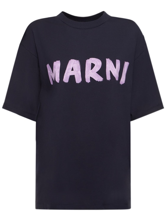 Marni: Oversize cotton jersey logo t-shirt - women_0 | Luisa Via Roma
