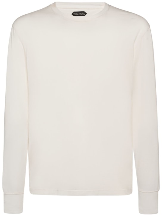Tom Ford: T-shirt à col ras-du-cou en lyocell et coton - Blanc - men_0 | Luisa Via Roma