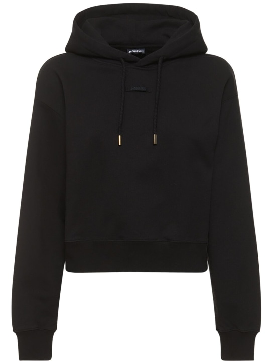 Jacquemus: Le Hoodie Gros Grain cotton hoodie - Black - women_0 | Luisa Via Roma