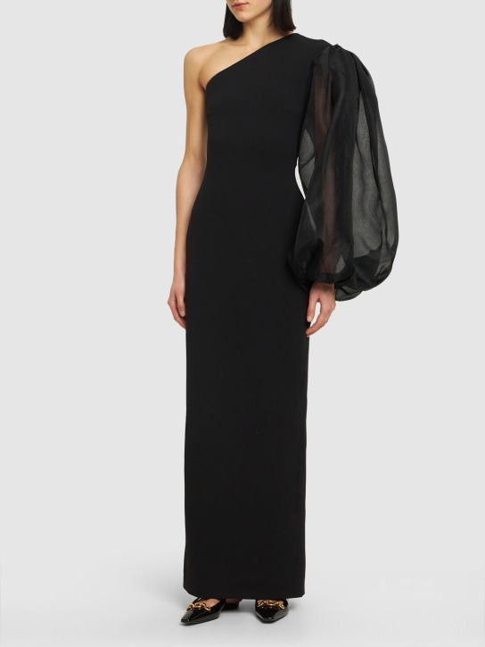 Solace London: Hudson crepe & organza long dress - Black - women_1 | Luisa Via Roma