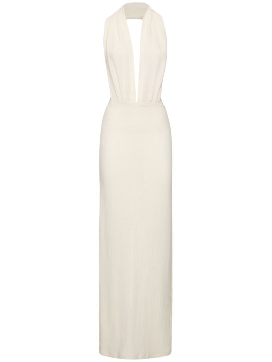 Ludovic de Saint Sernin: Bandeau linen blend halter neck dress - Beyaz - women_0 | Luisa Via Roma