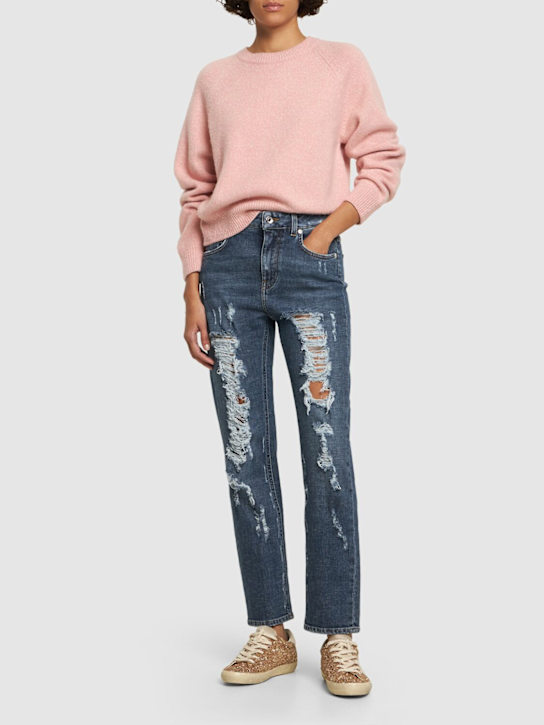 Dolce&Gabbana: Distressed denim straight jeans - Blue - women_1 | Luisa Via Roma