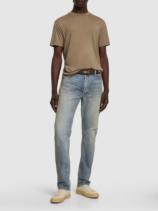Tom Ford: T-shirt in cotone e lyocell - Pale Army - men_1 | Luisa Via Roma