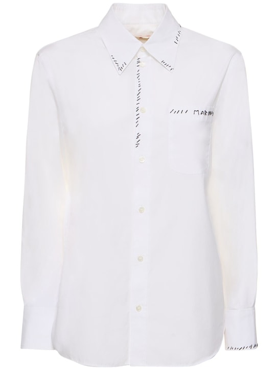 Marni: Cotton poplin regular shirt w/ stitching - Beyaz - women_0 | Luisa Via Roma