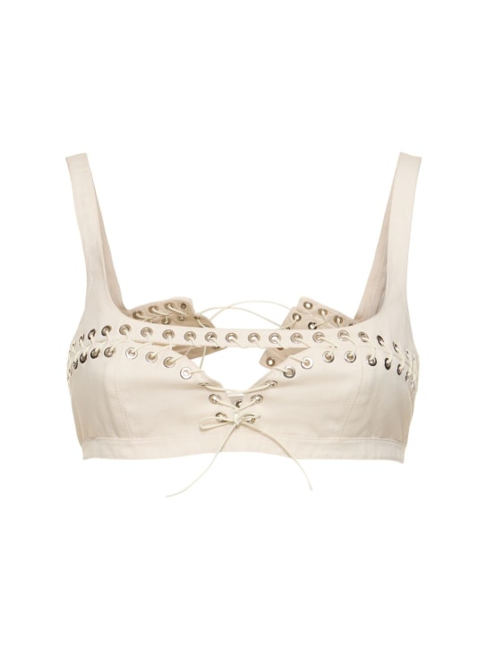 Ludovic de Saint Sernin: Cotton canvas cutout lace-up bra top - White - women_0 | Luisa Via Roma