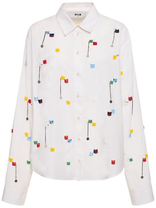 MSGM: Embellished cotton poplin shirt - Beyaz - women_0 | Luisa Via Roma