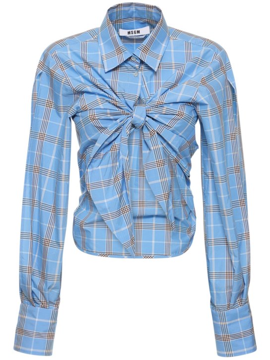 MSGM: Camisa corta de algodón - Azul Claro - women_0 | Luisa Via Roma