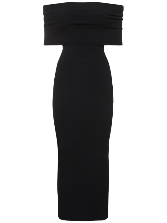 Wardrobe.nyc: Off-shoulder viscose blend midi dress - Siyah - women_0 | Luisa Via Roma