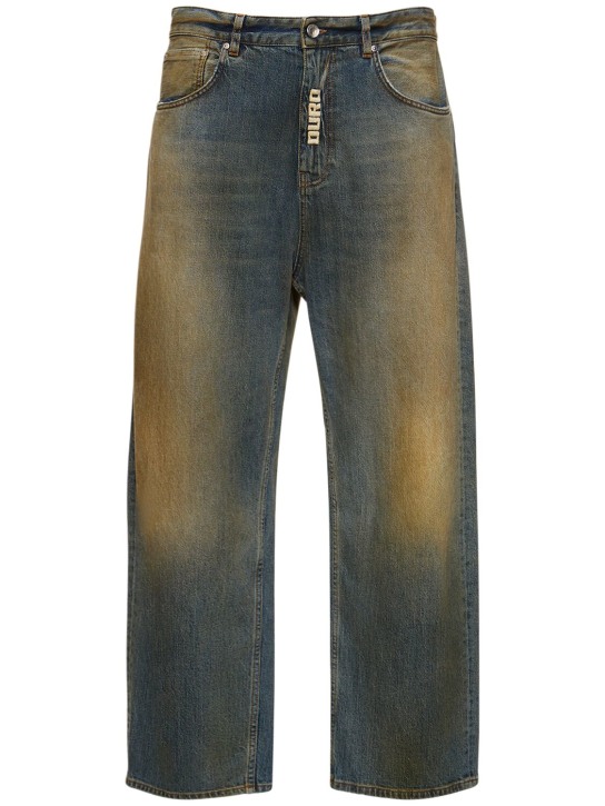 MSGM: Jeans dritti in denim di cotone distressed - Blu - men_0 | Luisa Via Roma