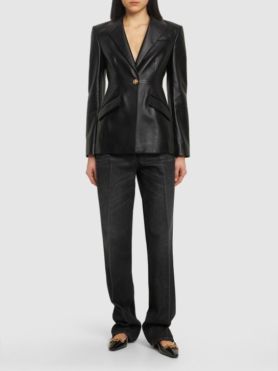 Versace: Veste en cuir nappa à boutonnage simple - Noir - women_1 | Luisa Via Roma