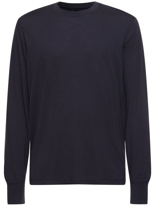 Tom Ford: T-shirt in lyocell e cotone - Blu Scuro - men_0 | Luisa Via Roma