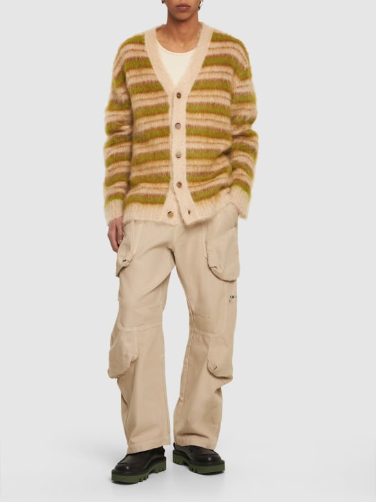 Marni: Iconic mohair blend knit cardigan - Green/Beige - men_1 | Luisa Via Roma