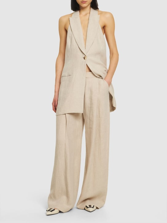 St. Agni: Pleated linen straight pants - women_1 | Luisa Via Roma