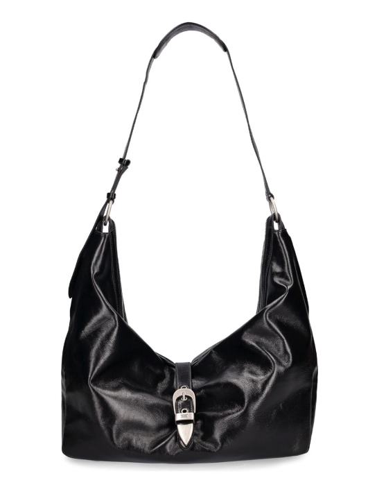 Marge Sherwood: Belted Hobo leather shoulder bag - Black Glossy - women_0 | Luisa Via Roma