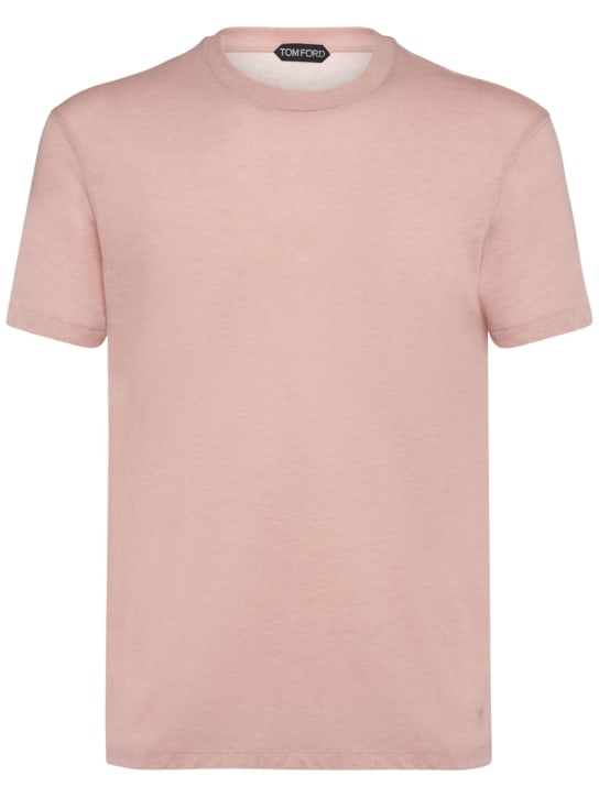 Tom Ford: 리오셀 & 코튼 크루넥 반팔 티셔츠 - 더스트 핑크 - men_0 | Luisa Via Roma