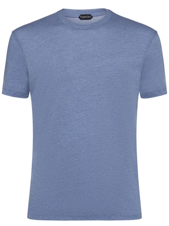 Tom Ford: T-shirt en coton mélangé à col ras-du-cou - Denim Bleu - men_0 | Luisa Via Roma
