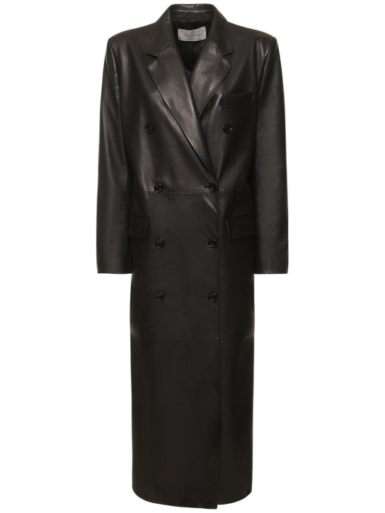 Magda Butrym: Leather double breasted coat - Black - women_0 | Luisa Via Roma