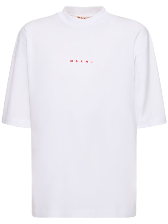 Marni: Logo棉质平纹针织圆领T恤 - 白色 - women_0 | Luisa Via Roma