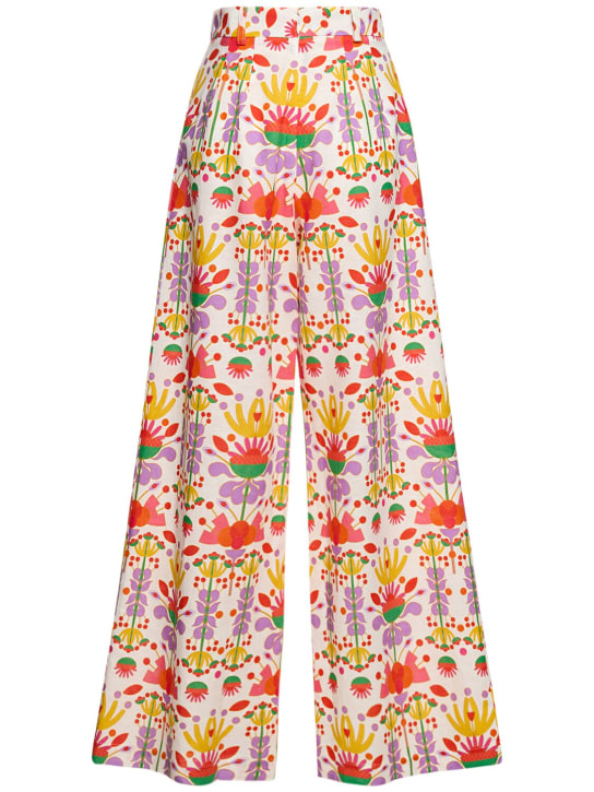 Borgo De Nor: Pantalones de algodón y lino estampado - Multicolor - women_0 | Luisa Via Roma