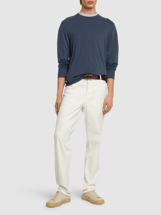 Tom Ford: Camiseta de lyocell y algodón - Azul - men_1 | Luisa Via Roma