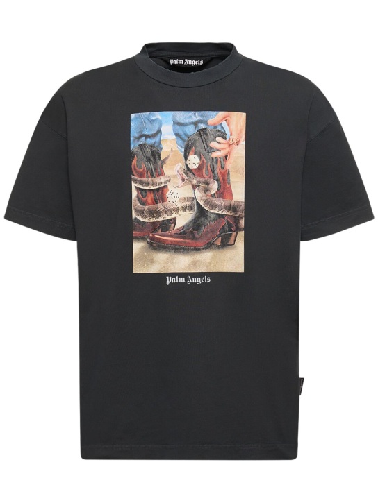 Palm Angels: Camiseta de algodón con logo - Negro/Multi - men_0 | Luisa Via Roma