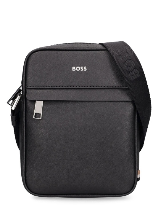 Boss: Zair zip leather crossbody bag - Black - men_0 | Luisa Via Roma