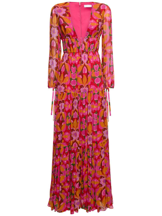 Borgo De Nor: Vestido largo de chifón estampado - Multicolor - women_0 | Luisa Via Roma