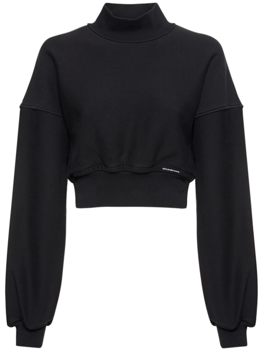 Alexander Wang: Cropped cotton turtleneck sweater - Washed Black - women_0 | Luisa Via Roma
