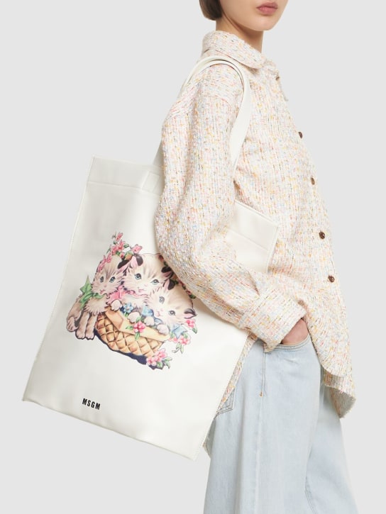 MSGM: Maxi Graphic printed canvas tote bag - Beyaz - women_1 | Luisa Via Roma