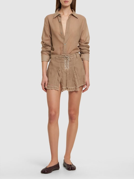 Ludovic de Saint Sernin: Wool blend voile ruffled mini skirt - women_1 | Luisa Via Roma