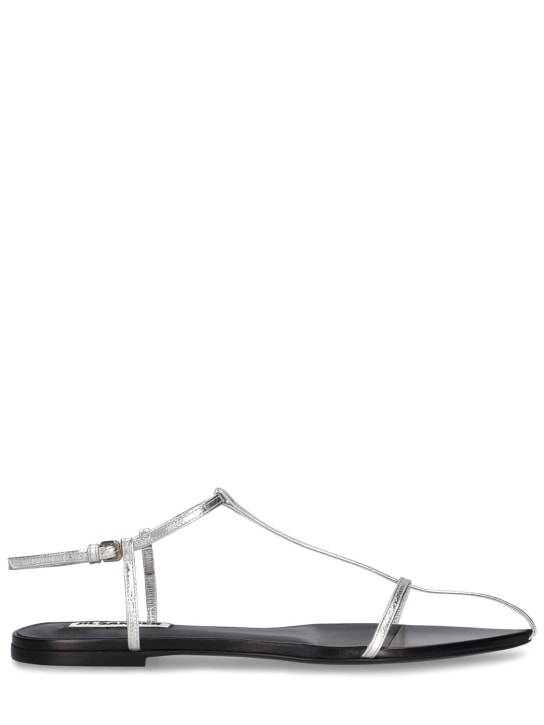 Jil Sander: 10毫米金属色皮革T形带凉鞋 - 银色 - women_0 | Luisa Via Roma