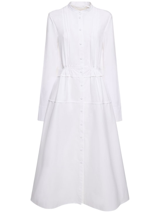 Jil Sander: Robe chemise midi en popeline de coton épais - Blanc - women_0 | Luisa Via Roma