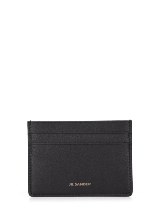 Jil Sander: Logo leather card holder - Black - men_0 | Luisa Via Roma
