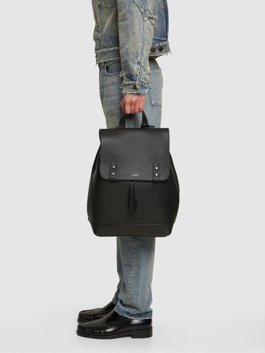 Saint Laurent: Logo Sac De Jour leather backpack - Siyah - men_1 | Luisa Via Roma