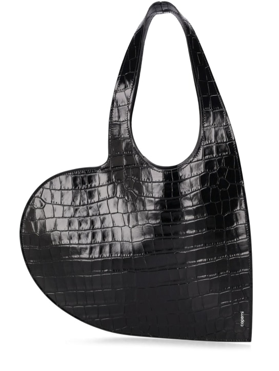 Coperni: Mini Heart embossed leather tote bag - Black - women_0 | Luisa Via Roma