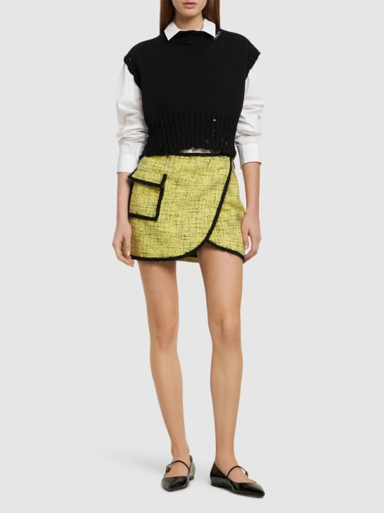 MSGM: Minifalda cruzada de algodón - Amarillo/Negro - women_1 | Luisa Via Roma