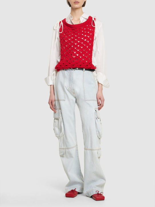 MSGM: Openwork cotton lace sleeveless top - Kırmızı - women_1 | Luisa Via Roma
