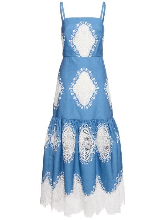 Borgo De Nor: Cordiela lace & denim long dress - Mavi/Beyaz - women_0 | Luisa Via Roma
