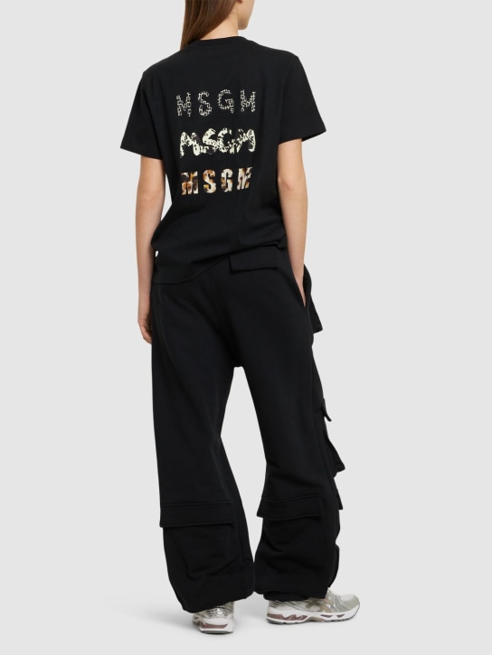 MSGM: T-shirt in cotone con logo - Nero - women_1 | Luisa Via Roma
