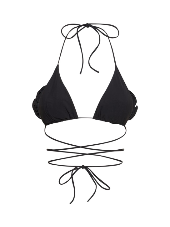Magda Butrym: 3D flower tech triangle bikini top - Black - women_4 | Luisa Via Roma