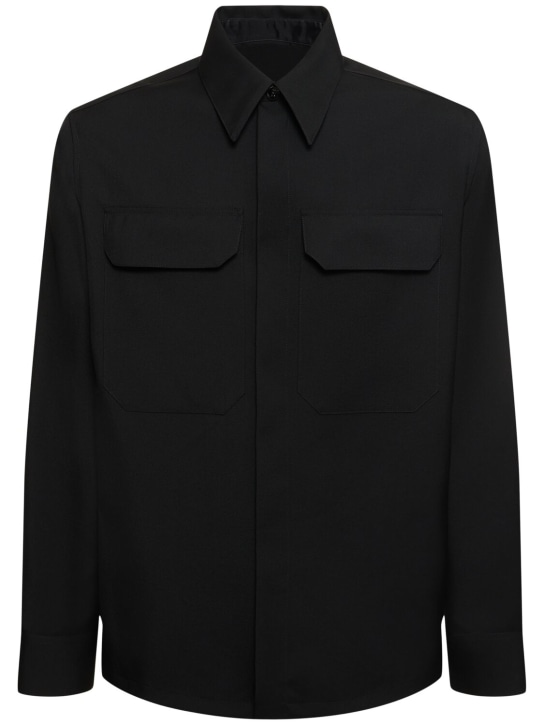 Jil Sander: ファインウールギャバジンシャツ - ブラック - men_0 | Luisa Via Roma